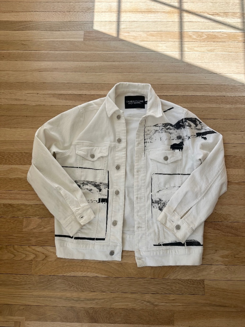 Calvin Klein Andy Warhol RAF Simon’s white denim jacket